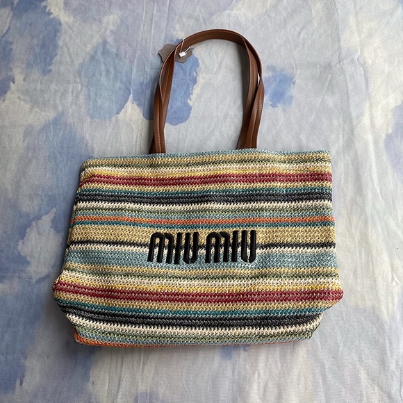 Miu Miu Handbags - Miu Miu Multicolor Braided Large Shoulder Tote Bag